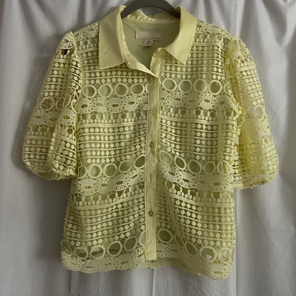 By Design Yellow Brianna Lace Puff Sleeve Button-Up Top, Size M - Picture 6 of 13